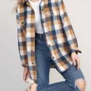 Old Navy Checkered Teddy Jacket - Blue, Tan, White